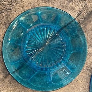 Vintage 9in Aqua/Turquoise Glass plates set of two